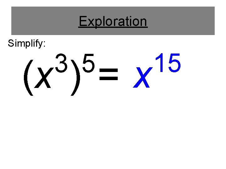 Exploration Simplify: 3 5 15 (x ) = x 