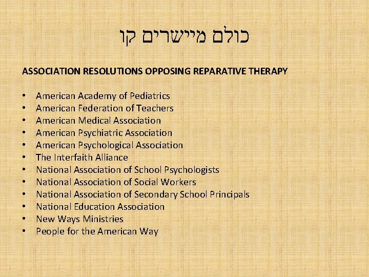  כולם מיישרים קו ASSOCIATION RESOLUTIONS OPPOSING REPARATIVE THERAPY • • • American Academy
