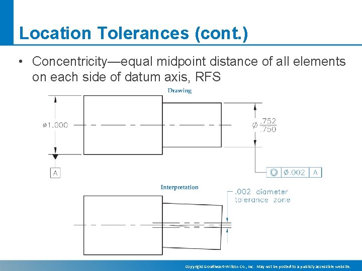 Location Tolerances (cont. ) • Concentricity—equal midpoint distance of all elements on each side