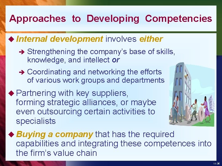 Approaches to Developing Competencies u Internal development involves either è Strengthening the company’s base