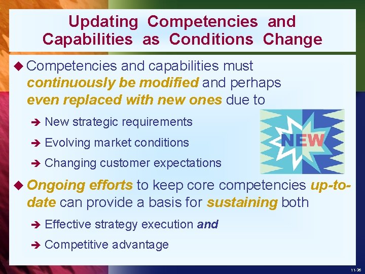 Updating Competencies and Capabilities as Conditions Change u Competencies and capabilities must continuously be