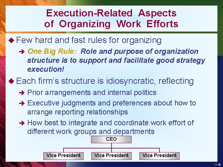 Execution-Related Aspects of Organizing Work Efforts u Few hard and fast rules for organizing