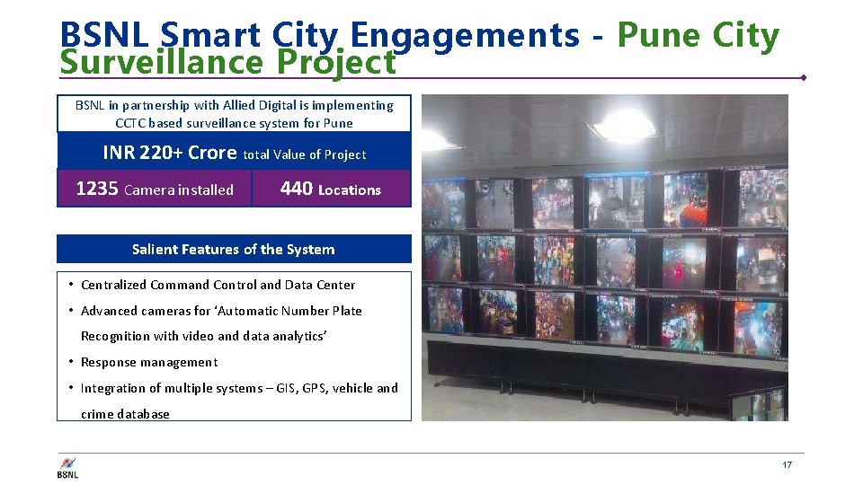 BSNL Smart City Engagements - Pune City Surveillance Project BSNL in partnership with Allied