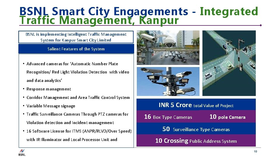BSNL Smart City Engagements - Integrated Traffic Management, Kanpur BSNL is implementing Intelligent Traffic