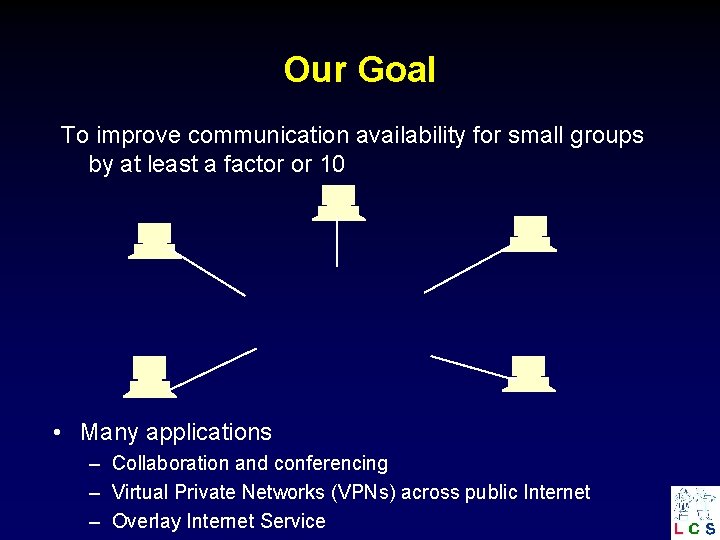 Our Goal To improve communication availability for small groups by at least a factor