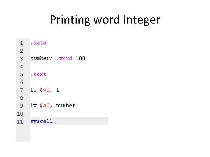 Printing word integer 