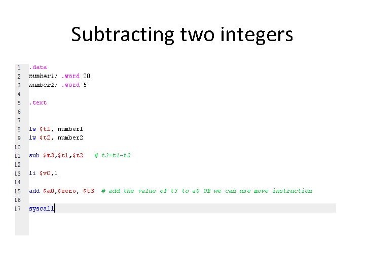 Subtracting two integers 