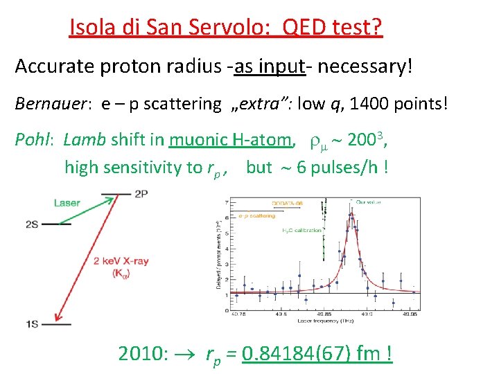 Isola di San Servolo: QED test? Accurate proton radius -as input- necessary! Bernauer: e