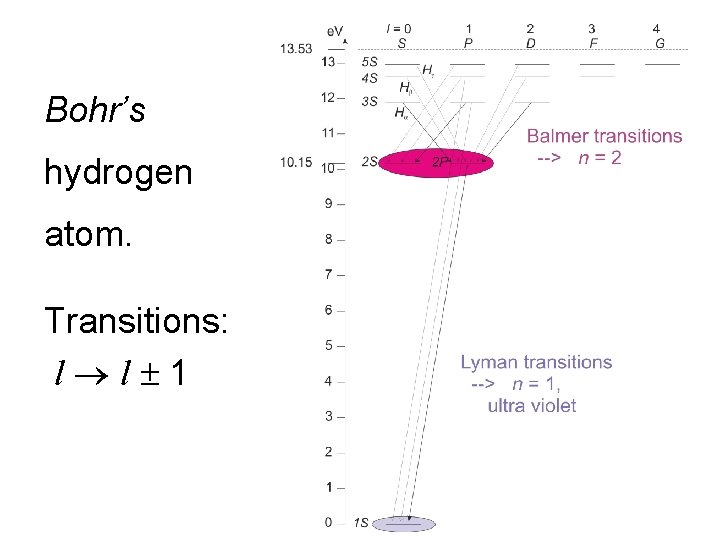 Bohr’s hydrogen atom. Transitions: l l 1 