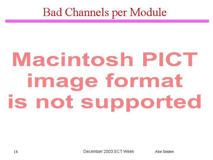Bad Channels per Module 14 December 2003 SCT Week Abe Seiden 