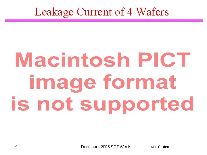 Leakage Current of 4 Wafers 15 December 2003 SCT Week Abe Seiden 