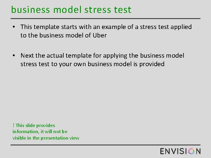 business model stress test • This template starts with an example of a stress