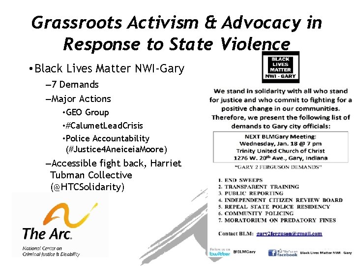Grassroots Activism & Advocacy in Response to State Violence • Black Lives Matter NWI-Gary