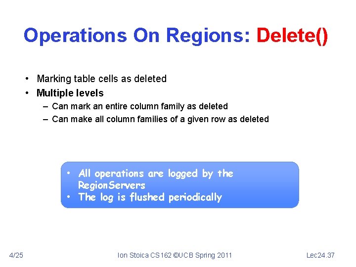 Operations On Regions: Delete() • Marking table cells as deleted • Multiple levels –