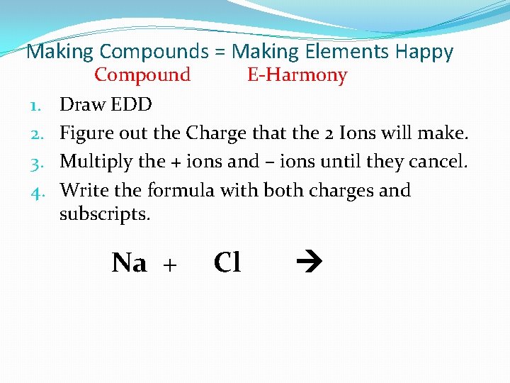 Making Compounds = Making Elements Happy 1. 2. 3. 4. Compound E-Harmony Draw EDD