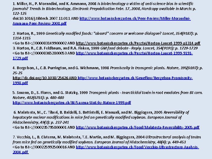 1. Miller, H. , P. Morandini, and K. Ammann, 2008 Is biotechnology a victim