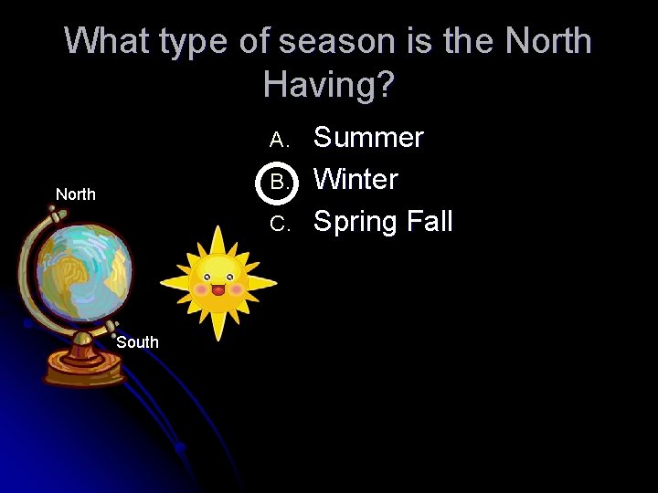 What type of season is the North Having? A. B. North C. South Summer