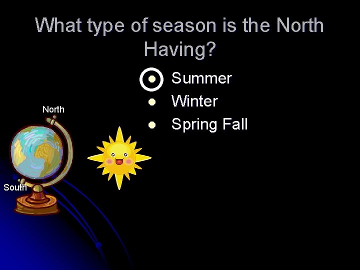 What type of season is the North Having? l North l l South Summer