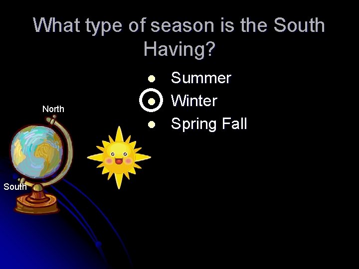 What type of season is the South Having? l North l l South Summer