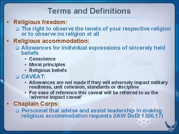 Terms and Definitions • Religious freedom: q The right to observe the tenets of Terms and Definitions • Religious freedom: q The right to observe the tenets of