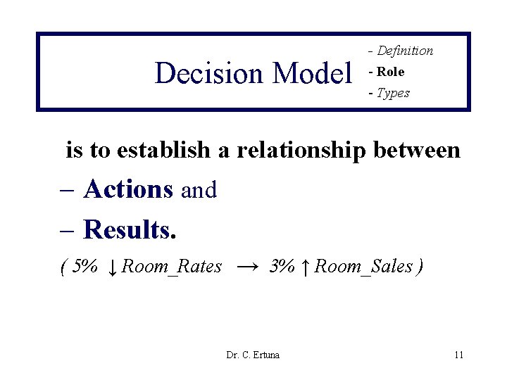 Decision Model - Definition - Role - Types is to establish a relationship between