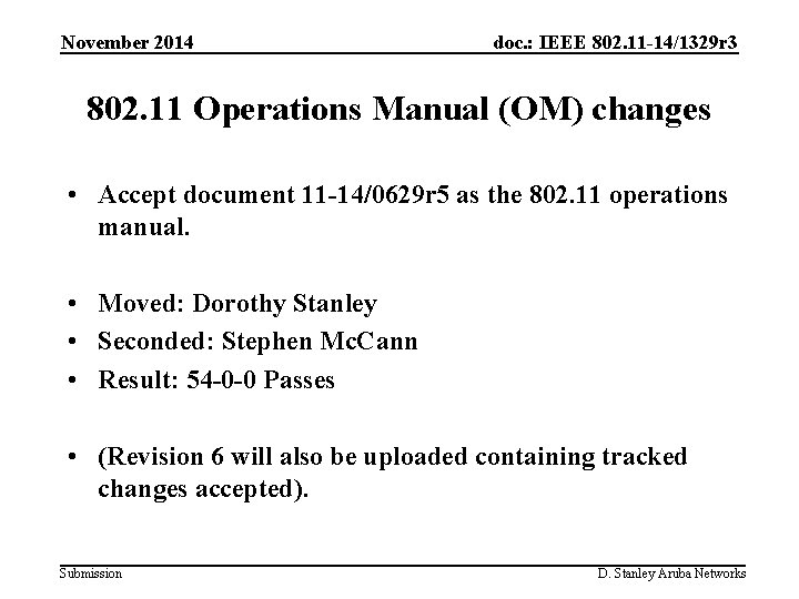 November 2014 doc. : IEEE 802. 11 -14/1329 r 3 802. 11 Operations Manual