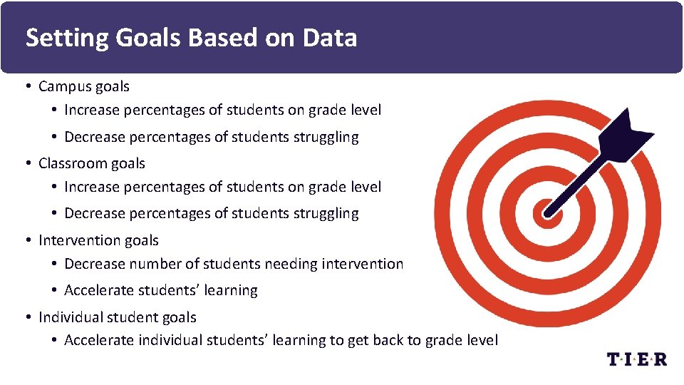 Setting Goals Based on Data • Campus goals • Increase percentages of students on