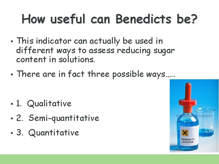 How useful can Benedicts be? • This indicator can actually be used in different