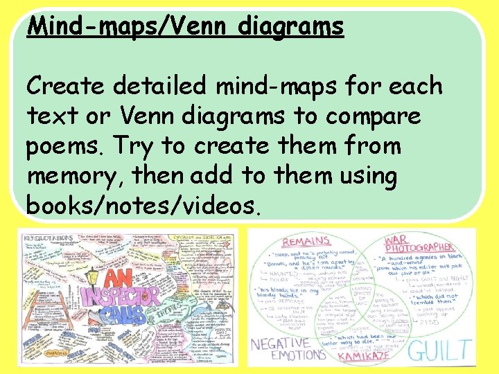 Mind-maps/Venn diagrams Create detailed mind-maps for each text or Venn diagrams to compare poems.