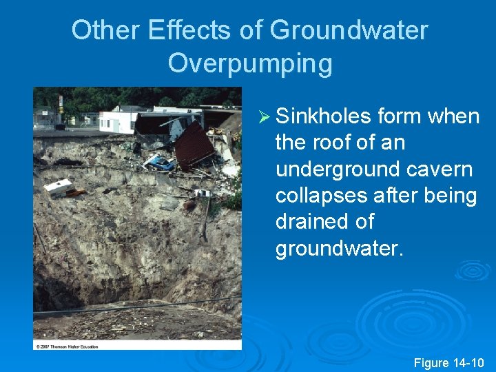 Other Effects of Groundwater Overpumping Ø Sinkholes form when the roof of an underground