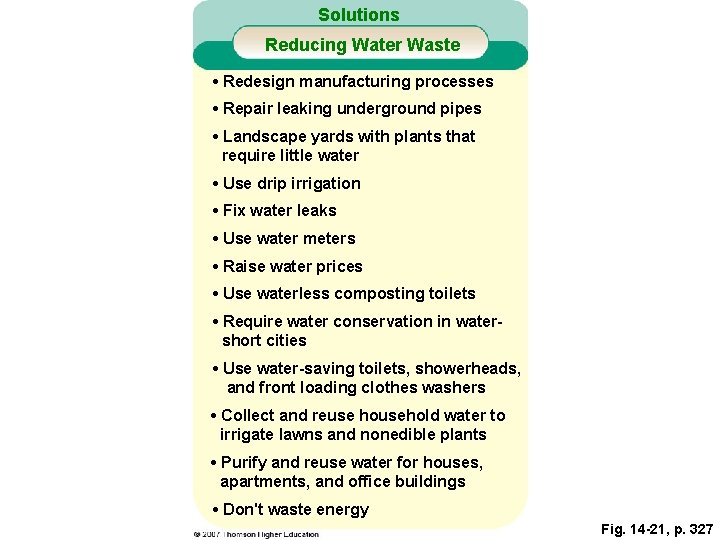 Solutions Reducing Water Waste • Redesign manufacturing processes • Repair leaking underground pipes •