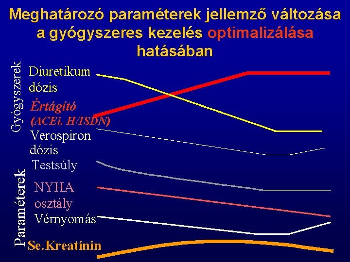 Gyógyszerek Meghatározó paraméterek jellemző változása a gyógyszeres kezelés optimalizálása hatásában Diuretikum dózis Értágító Paraméterek