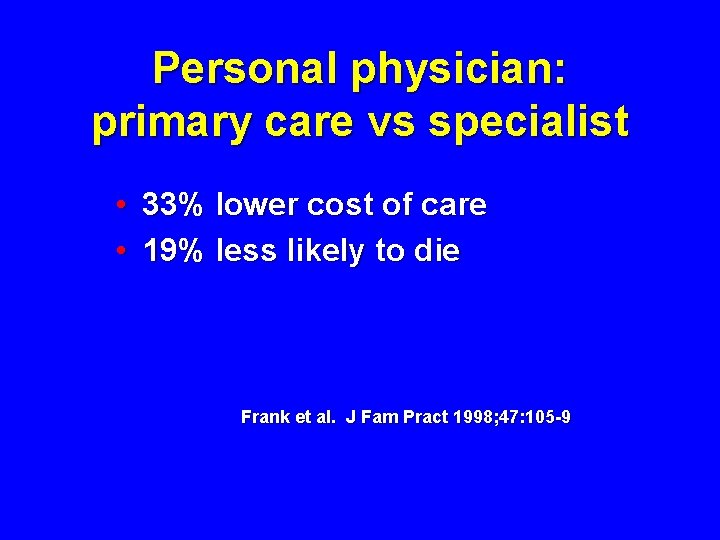Personal physician: primary care vs specialist • 33% lower cost of care • 19%