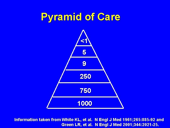 Pyramid of Care <1 5 9 250 750 1000 Information taken from White KL,