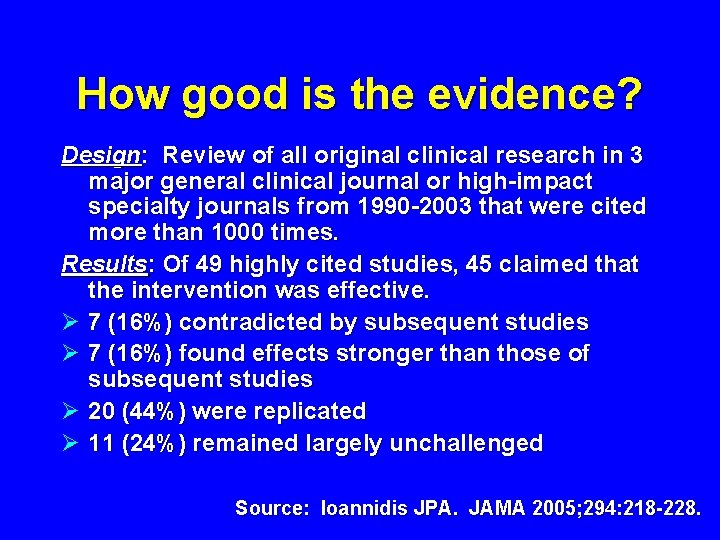How good is the evidence? Design: Review of all original clinical research in 3