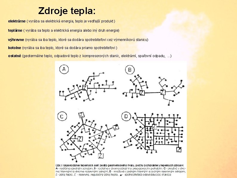 Zdroje tepla: elektrárne ( vyrába sa elektrická energia, teplo je vedľajší produkt ) teplárne