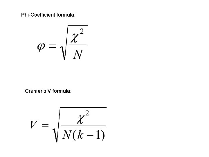 Phi-Coefficient formula: Cramer’s V formula: 