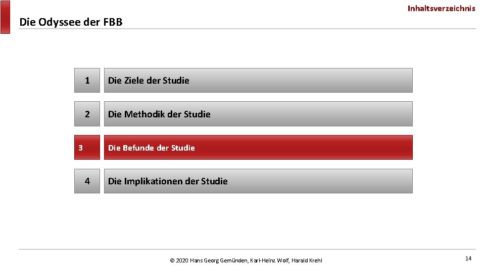 Inhaltsverzeichnis Die Odyssee der FBB 1 Die Ziele der Studie 2 Die Methodik der