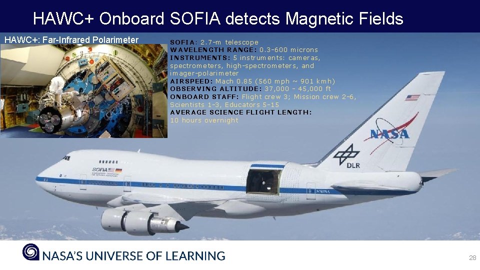 HAWC+ Onboard SOFIA detects Magnetic Fields HAWC+: Far-Infrared Polarimeter SOFIA: 2. 7 -m telescope