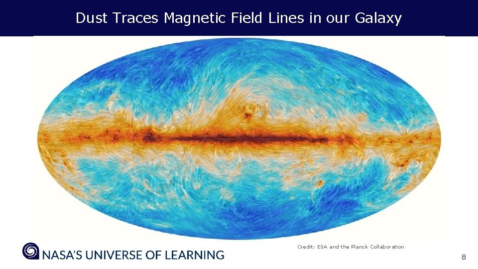 Dust Traces Magnetic Field Lines in our Galaxy Credit: ESA and the Planck Collaboration