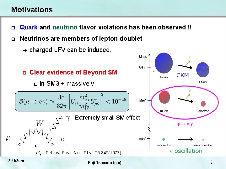 Motivations p Quark and neutrino flavor violations has been observed !! p Neutrinos are