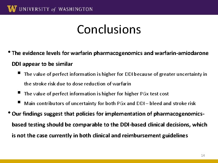 Conclusions • The evidence levels for warfarin pharmacogenomics and warfarin-amiodarone DDI appear to be