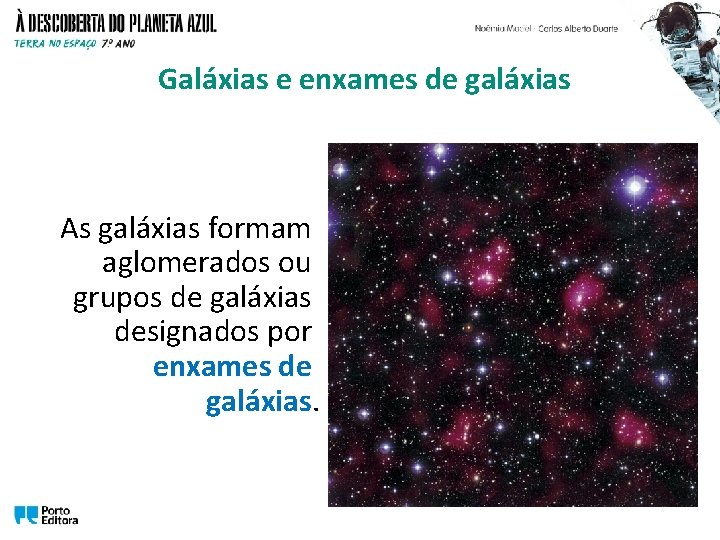 Galáxias e enxames de galáxias As galáxias formam aglomerados ou grupos de galáxias designados