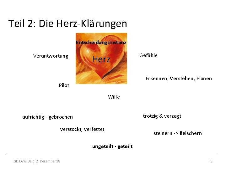 Teil 2: Die Herz-Klärungen Entscheidungsinstanz Verantwortung Herz Gefühle Erkennen, Verstehen, Planen Pilot Wille trotzig