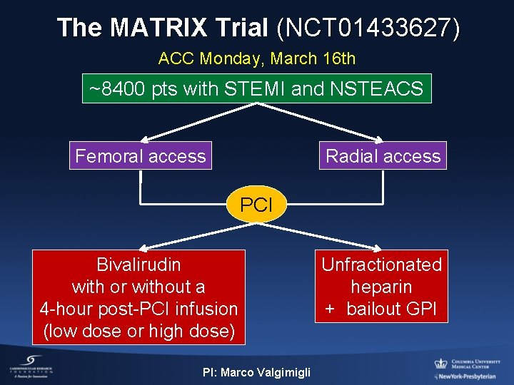 The MATRIX Trial (NCT 01433627) ACC Monday, March 16 th ~8400 pts with STEMI