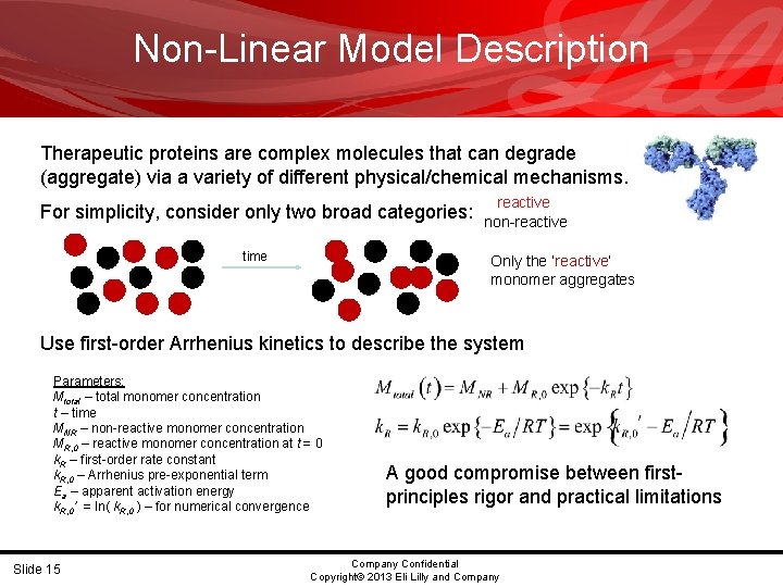 Non-Linear Model Description Therapeutic proteins are complex molecules that can degrade (aggregate) via a