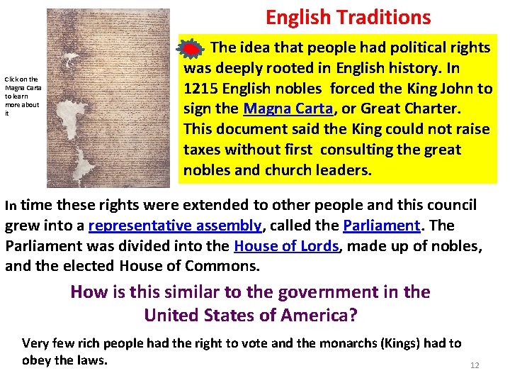 English Traditions Click on the Magna Carta to learn more about it The idea