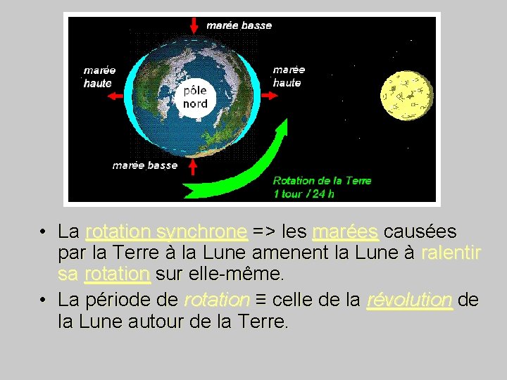  • La rotation synchrone => les marées causées par la Terre à la