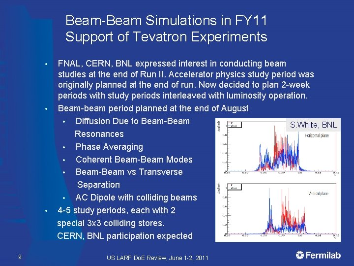 Beam-Beam Simulations in FY 11 Support of Tevatron Experiments • • • 9 FNAL,