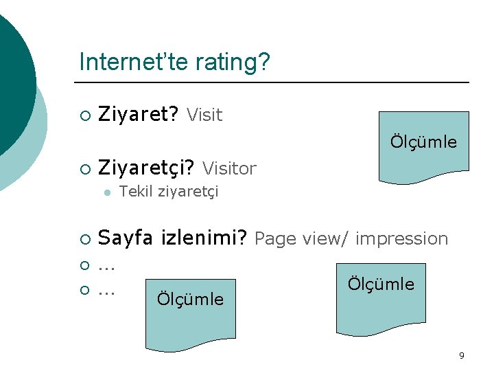 Internet’te rating? ¡ Ziyaret? Visit Ölçümle ¡ Ziyaretçi? Visitor l ¡ ¡ ¡ Tekil